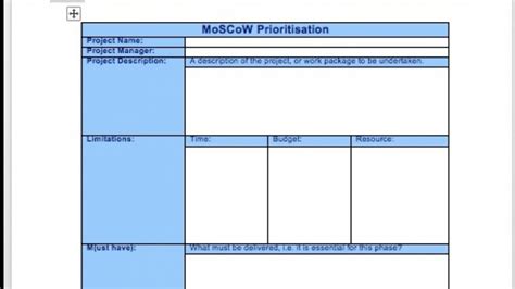 MoSCoW Template Example | Skillshare Projects
