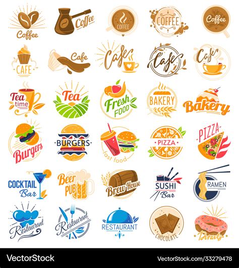 Food cafe logo set cartoon Royalty Free Vector Image