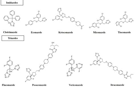 -Structure of azole antifungals (imidazoles; two nitrogen in the azole ...