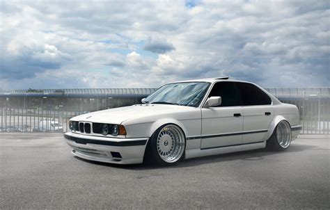 Обои тюнинг, bmw, бмв, белая, white, tuning, stance, e34, е34 картинки ...