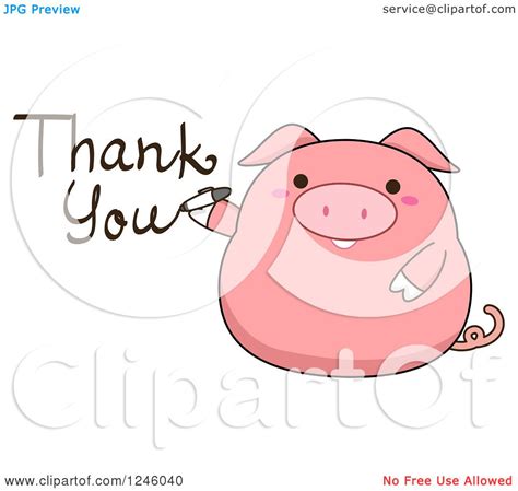 Clipart of a Pink Pig Writing Thank You - Royalty Free Vector ...