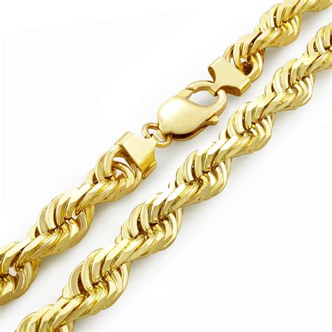 Nuragold - Men's 14k Yellow Gold Solid 10mm Diamond Cut Rope Chain ...