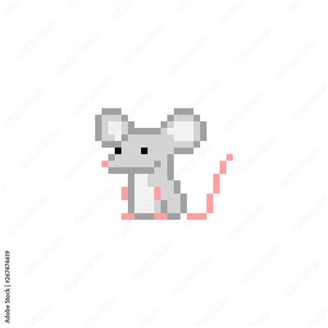 Gray pixel art sitting rat character isolated on white background ...