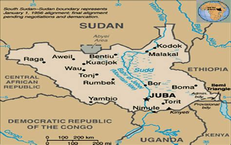 The map of South Sudan showing the location of Juba Sources: Adopted ...