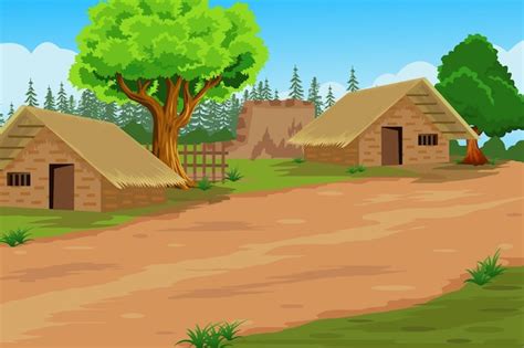 Premium Vector | Indian Village Background Illustration. A beautiful ...