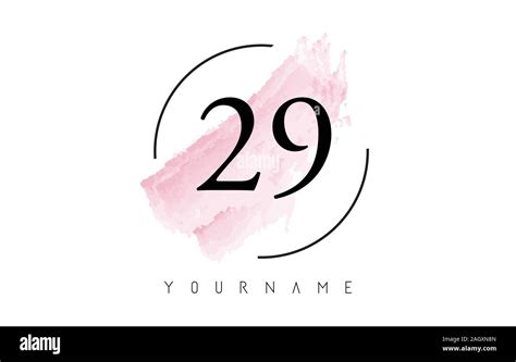 Number 29 Watercolor Stroke Logo with Circular Shape and Pastel Pink ...