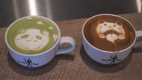 Japanese Cute Latte Art - Cat, Panda - Matcha Latte - YouTube