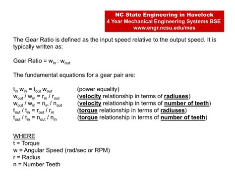 Gear Ratio = w