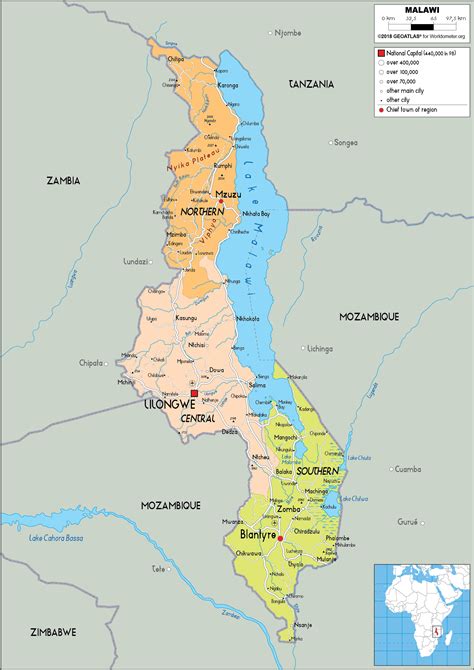 Malawi Map (Political) - Worldometer