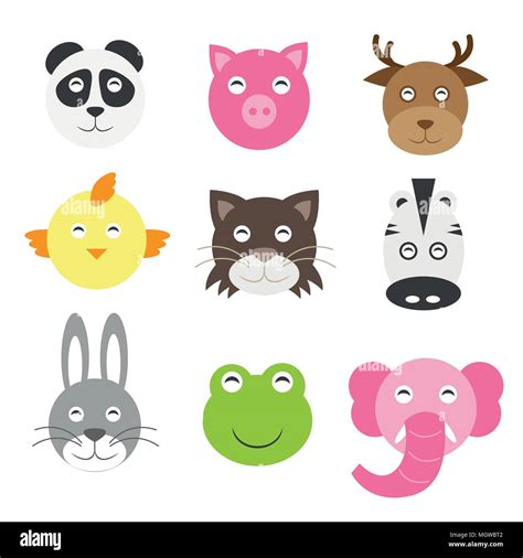 Cute cartoon animals head round shape in flat style Stock Vector Image ...