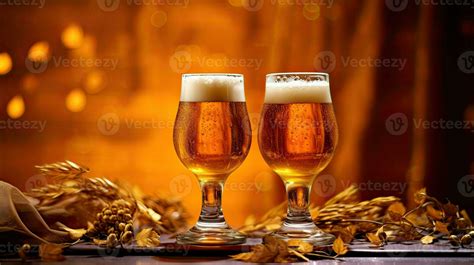 Draught beer craft in glasses on gold background. Generative AI ...