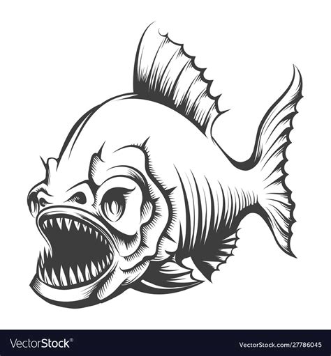 Piranha fish engraving Royalty Free Vector Image