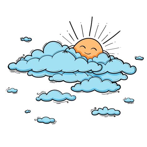 Premium Vector | Sun and cloud kids drawing for nursery in cartoon ...