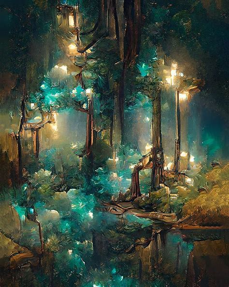 Fairy Lights Forest Digital Art Digital Painting Trees - Etsy