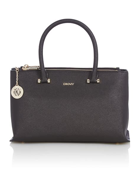 Dkny Saffiano Black Medium Double Zip Tote Bag in Black | Lyst