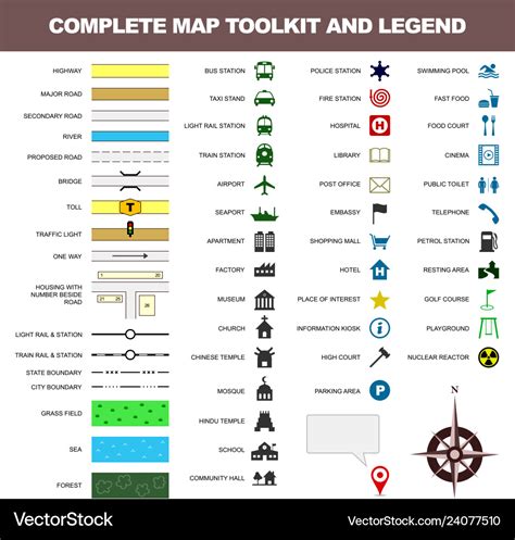 Map icon legend symbol sign toolkit element Vector Image