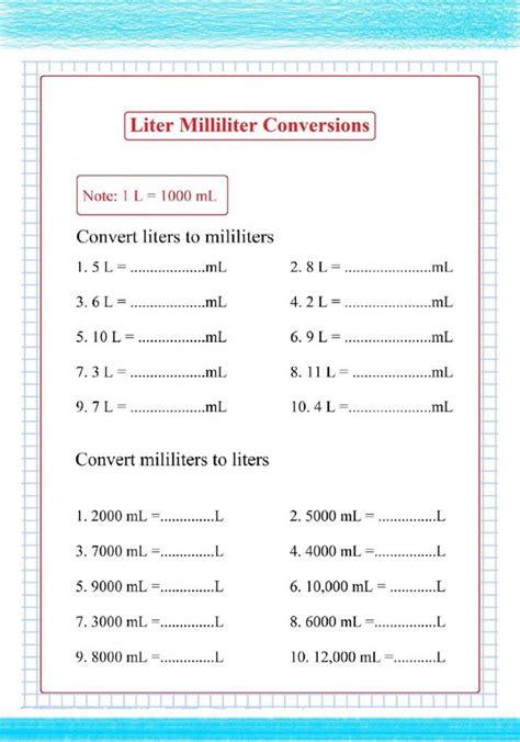 Liter Milliliter Conversions - Free Math Worksheets Worksheets For ...