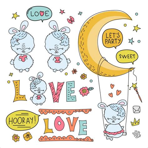 BUNNY LOVE Comic Cartoon Vector Illustration Set 20196366 Vector Art at ...