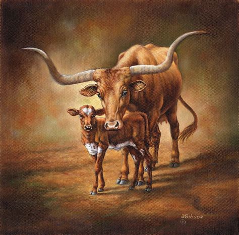 Longhorn - Cow & Calf [JDG002] - $10.00 | Cow art, Cattle paintings ...