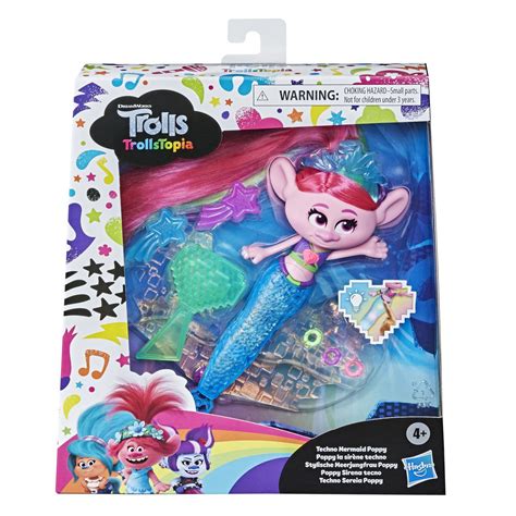 DreamWorks TrollsTopia Techno Mermaid Poppy Doll, Tail Lights Up In or ...