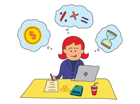 Vector Illustration kids drawing of Female accountant at working place ...