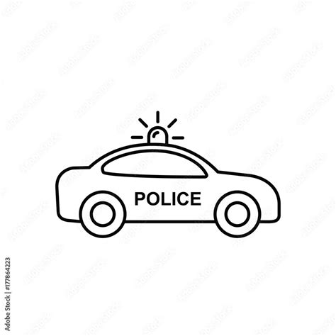 Police Car icon outline, vector iolated flat line illustration. Side ...