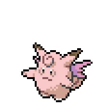 an image of a pixelated pig with pink hair and horns on it's head