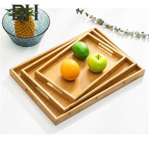 Bamboo Serving Trays with Handle – Set of 3 Wooden Trays That Nest ...