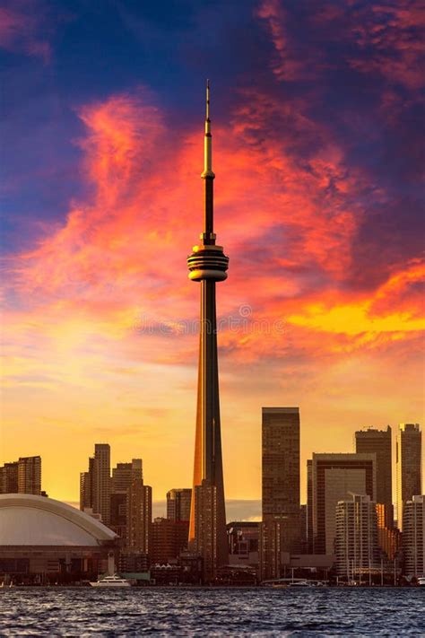 Toronto and CN Tower at Sunset, Canada Stock Photo - Image of light ...