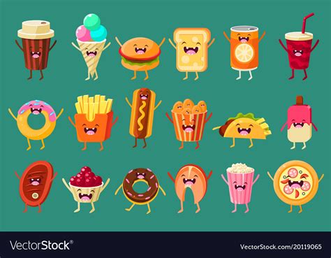 Funny fast food comic characters sett ice cream Vector Image