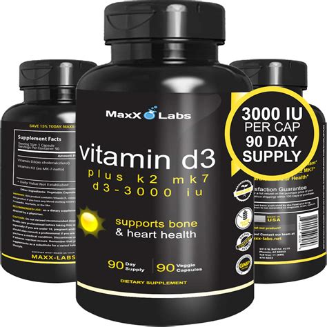 Vitamin D3 K2 MK-7 Supplements - New - Full 3,000 IU Per Capsule Plus ...