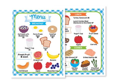 PRINTABLE Healthy Restaurant Menu Pretend Play Kit Kids Pretend Play ...