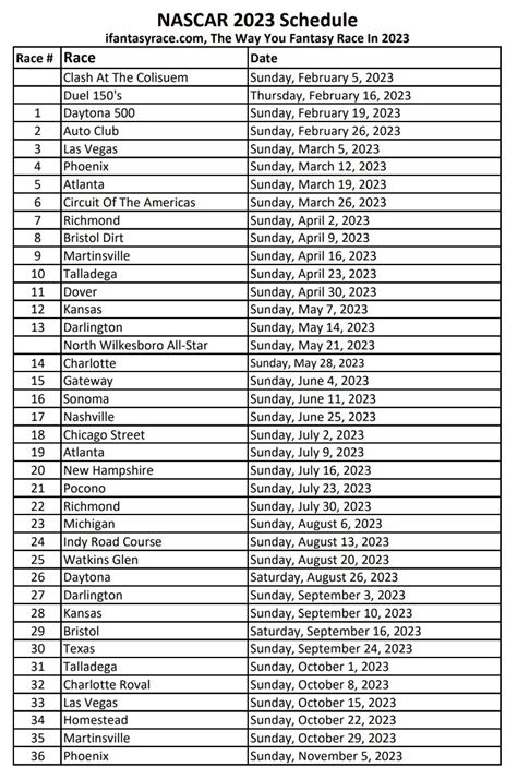 NASCAR 2023 Printable Schedule - ifantasyrace.com