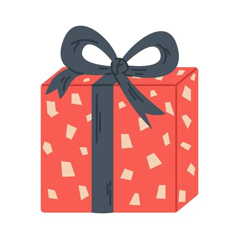 Vector gift box with abstract shapes. Square box with ribbon. Red ...