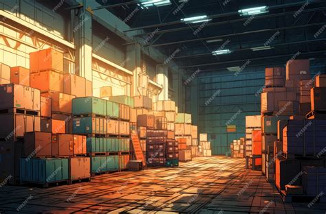 Premium AI Image | a warehouse filled with many boxes and stacked crates