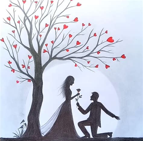 Romantic Propose Scenery || Draw Romantic couple under a love tree. : r ...