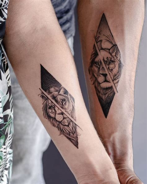 Lion And Lioness Tattoo Couple Idea by @louccia - Tattoogrid.net