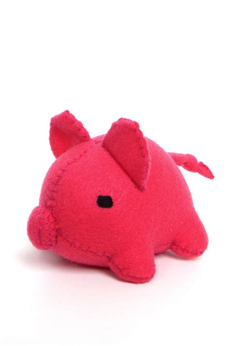 Handsewn Felt Pig Stuffed Animal – Hot Pink