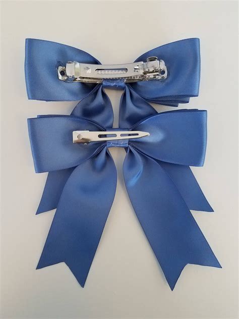 Blue Rose Smokey Blue Hair Bow Satin Ribbon Womens Ladies | Etsy