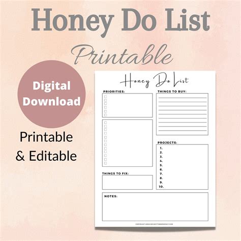 PRINTABLE Honey Do List // Digital Download // Printable To-do - Etsy ...