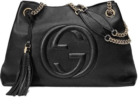 Gucci Soho Medium Black Double Leather Chain Shoulder Bag Tote Black ...