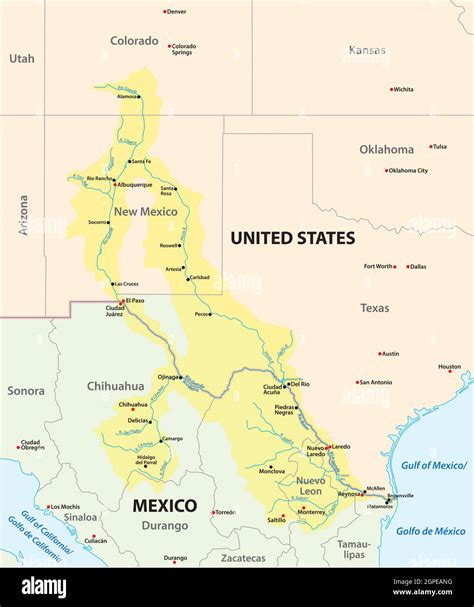 Map of the Rio Grande, Rio Bravo Drainage Basin, Mexico, United States ...