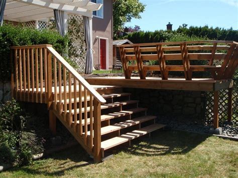 Exterior, Wooden Exterior Stairs Design With Handrails And Deck Timber ...