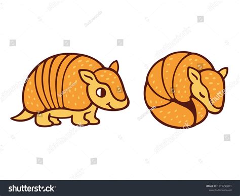 Cute cartoon armadillo drawing, standing and roll up in a ball ...