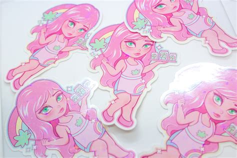 Cute Cannabis Stoner Girl Sticker Kawaii Weed Stickers Cute | Etsy