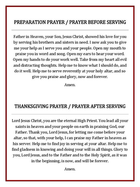 Altar Server Prayer Before and After Mass | PDF