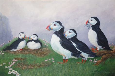 Puffin Gathering – Original painting | Deep Impressions Underwater Art