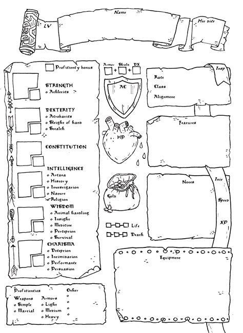 Printable Cute Dnd Character Sheet