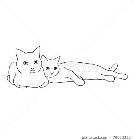 Line drawing illustration of two cats sticking... - Stock Illustration ...