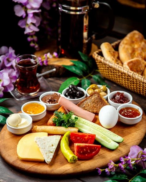 Free Photo | Turkish breakfast platter with cheese vegetables olives ...